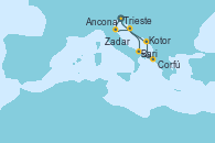 Visitando Trieste (Italia), Ancona (Italia), Zadar (Croacia), Bari (Italia), Corfú (Grecia), Kotor (Montenegro), Trieste (Italia)