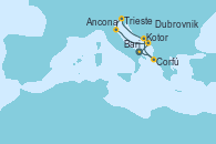 Visitando Bari (Italia), Corfú (Grecia), Kotor (Montenegro), Trieste (Italia), Ancona (Italia), Dubrovnik (Croacia), Bari (Italia)