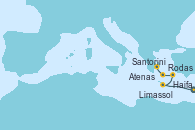 Visitando Haifa (Israel), Limassol (Chipre), Rodas (Grecia), Santorini (Grecia), Atenas (Grecia)