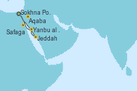 Visitando Sokhna Port (Egipto), Safaga (Egipto), Aqaba (Jordania), Jeddah (Arabia Saudí), Yanbu al Bahr, Arabia Saud, Sokhna Port (Egipto)