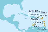 Visitando San Juan (Puerto Rico), Aruba (Antillas), Kralendijk (Antillas), Saint George (Grenada), Castries (Santa Lucía/Caribe), Bridgetown (Barbados), Philipsburg (St. Maarten), Basseterre (Antillas), San Juan (Puerto Rico)