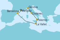 Visitando Marsella (Francia), Génova (Italia), Civitavecchia (Roma), Palermo (Italia), La Valletta (Malta), Barcelona, Marsella (Francia)
