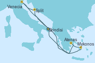 Visitando Brindisi (Italia), Mykonos (Grecia), Atenas (Grecia), Split (Croacia), Venecia (Italia), Brindisi (Italia)