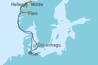 Visitando Kiel (Alemania), Copenhague (Dinamarca), Hellesylt (Noruega), Molde (Noruega), Flam (Noruega), Kiel (Alemania)