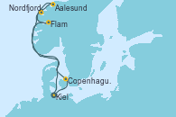 Visitando Kiel (Alemania), Copenhague (Dinamarca), Nordfjordeid, Aalesund (Noruega), Flam (Noruega), Kiel (Alemania)