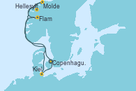 Visitando Copenhague (Dinamarca), Hellesylt (Noruega), Molde (Noruega), Flam (Noruega), Kiel (Alemania), Copenhague (Dinamarca)