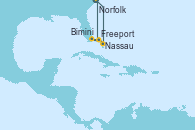Visitando Norfolk (Virginia/EEUU), Nassau (Bahamas), Bimini (Bahamas), Freeport (Bahamas), Norfolk (Virginia/EEUU)