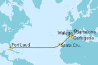 Visitando Barcelona, Cartagena (Murcia), Málaga, Santa Cruz de Tenerife (España), Fort Lauderdale (Florida/EEUU)