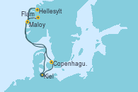 Visitando Kiel (Alemania), Copenhague (Dinamarca), Hellesylt (Noruega), Maloy (Noruega), Flam (Noruega), Kiel (Alemania)
