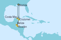 Visitando Mobile (Alabama), Roatán (Honduras), Belize (Caribe), Costa Maya (México), Cozumel (México), Mobile (Alabama)