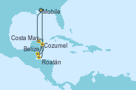 Visitando Mobile (Alabama), Costa Maya (México), Belize (Caribe), Cozumel (México), Roatán (Honduras), Mobile (Alabama)