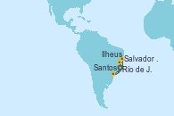 Visitando Río de Janeiro (Brasil), Santos (Brasil), Salvador de Bahía (Brasil), Ilheus (Brasil), Río de Janeiro (Brasil)