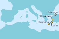 Visitando Estambul (Turquía), Estambul (Turquía), Kusadasi (Efeso/Turquía), Kusadasi (Efeso/Turquía), Rodas (Grecia), Heraklion (Creta), Estambul (Turquía)