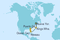 Visitando Nueva York (Estados Unidos), Kings Wharf (Bermudas), Kings Wharf (Bermudas), Nueva York (Estados Unidos), Puerto Cañaveral (Florida), Ocean Cay MSC Marine Reserve (Bahamas), Nassau (Bahamas), Nueva York (Estados Unidos)