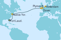 Visitando Fort Lauderdale (Florida/EEUU), Nueva York (Estados Unidos), Nueva York (Estados Unidos), Plymouth (Inglaterra), Dover (Inglaterra), Rotterdam (Holanda), Rotterdam (Holanda)