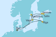 Visitando Kiel (Alemania), Estocolmo (Suecia), Estocolmo (Suecia), Helsinki (Finlandia), Tallin (Estonia), Visby (Suecia), Riga (Letonia), Kiel (Alemania)
