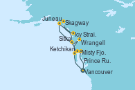 Visitando Vancouver (Canadá), Ketchikan (Alaska), Wrangell (Alaska), Juneau (Alaska), Juneau (Alaska), Icy Strait Point (Alaska), Icy Strait Point (Alaska), Skagway (Alaska), Sitka (Alaska), Misty Fjords (CRUCERO), Prince Rupert (Canadá), Vancouver (Canadá)