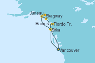 Visitando Vancouver (Canadá), Sitka (Alaska), Juneau (Alaska), Skagway (Alaska), Haines (Alaska), Fiordo Tracy Arm (Alaska), Vancouver (Canadá)