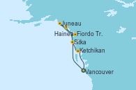 Visitando Vancouver (Canadá), Sitka (Alaska), Fiordo Tracy Arm (Alaska), Juneau (Alaska), Haines (Alaska), Ketchikan (Alaska), Vancouver (Canadá)