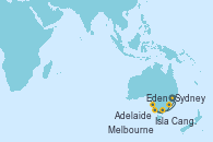 Visitando Sydney (Australia), Eden (Nueva Gales), Isla Canguro (Australia), Adelaide (Australia), Melbourne (Australia), Melbourne (Australia), Sydney (Australia)