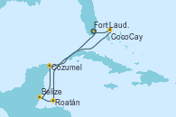Visitando Fort Lauderdale (Florida/EEUU), Roatán (Honduras), Belize (Caribe), Cozumel (México), CocoCay (Bahamas), Fort Lauderdale (Florida/EEUU)
