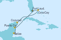 Visitando Fort Lauderdale (Florida/EEUU), CocoCay (Bahamas), Cozumel (México), Belize (Caribe), Puerto Costa Maya (México), Fort Lauderdale (Florida/EEUU)