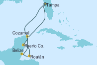 Visitando Tampa (Florida), Puerto Costa Maya (México), Roatán (Honduras), Belize (Caribe), Cozumel (México), Tampa (Florida)