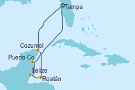 Visitando Tampa (Florida), Cozumel (México), Roatán (Honduras), Belize (Caribe), Puerto Costa Maya (México), Tampa (Florida)