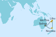 Visitando Sydney (Australia), Nouméa (Nueva Caledonia), Lifou (Isla Loyalty/Nueva Caledonia), Isla Pines (New Caledonia/Francia), Sydney (Australia)