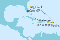 Visitando Fort Lauderdale (Florida/EEUU), St. John´s (Antigua y Barbuda), Philipsburg (St. Maarten), San Juan (Puerto Rico), Labadee (Haiti), Fort Lauderdale (Florida/EEUU)