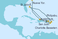 Visitando San Juan (Puerto Rico), Basseterre (Antillas), St. John´s (Antigua y Barbuda), Philipsburg (St. Maarten), Charlotte Amalie (St. Thomas), PUERTO PLATA, REPUBLICA DOMINICANA, Nueva York (Estados Unidos)