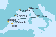 Visitando Barcelona, Marsella (Francia), Savona (Italia), Civitavecchia (Roma), Ibiza (España), Palma de Mallorca (España), Valencia