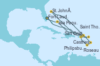 Visitando Fort Lauderdale (Florida/EEUU), Philipsburg (St. Maarten), St. John´s (Antigua y Barbuda), Castries (Santa Lucía/Caribe), Roseau (Dominica), San Cristóbal y Nieves, Saint Thomas (Islas Vírgenes), Isla Pequeña (San Salvador/Bahamas), Fort Lauderdale (Florida/EEUU)