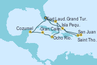 Visitando Fort Lauderdale (Florida/EEUU), Grand Turks(Turks & Caicos), San Juan (Puerto Rico), Saint Thomas (Islas Vírgenes), Isla Pequeña (San Salvador/Bahamas), Fort Lauderdale (Florida/EEUU), Isla Pequeña (San Salvador/Bahamas), Ocho Ríos (Jamaica), Gran Caimán (Islas Caimán), Cozumel (México), Fort Lauderdale (Florida/EEUU)