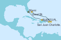 Visitando Miami (Florida/EEUU), Great Stirrup Cay (Bahamas), Charlotte Amalie (St. Thomas), San Juan (Puerto Rico), Puerto Plata, Republica Dominicana, Miami (Florida/EEUU)
