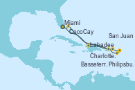 Visitando Miami (Florida/EEUU), Labadee (Haiti), Charlotte Amalie (St. Thomas), Philipsburg (St. Maarten), Basseterre (Antillas), San Juan (Puerto Rico), CocoCay (Bahamas), Miami (Florida/EEUU)