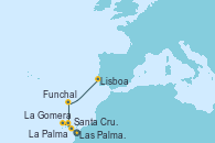 Visitando Las Palmas de Gran Canaria (España), Santa Cruz de Tenerife (España), La Gomera (Islas Canarias/España), La Palma (Islas Canarias/España), Funchal (Madeira), Lisboa (Portugal), Lisboa (Portugal)