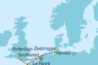 Visitando Zeebrugge (Bruselas), Rotterdam (Holanda), Le Havre (Francia), Southampton (Inglaterra), Hamburgo (Alemania)