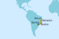 Visitando Santos (Brasil), Salvador de Bahía (Brasil), Ilheus (Brasil), Buzios (Brasil), Santos (Brasil)