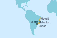 Visitando Santos (Brasil), Maceió (Brasil), Salvador de Bahía (Brasil), Buzios (Brasil), Santos (Brasil)