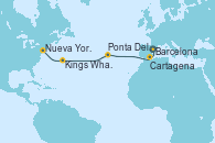 Visitando Barcelona, Cartagena (Murcia), Ponta Delgada (Azores), Kings Wharf (Bermudas), Nueva York (Estados Unidos)