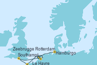 Visitando Rotterdam (Holanda), Zeebrugge (Bruselas), Le Havre (Francia), Southampton (Inglaterra), Hamburgo (Alemania)
