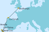 Visitando Santa Cruz de Tenerife (España), Las Palmas de Gran Canaria (España), Arrecife (Lanzarote/España), La Coruña (Galicia/España), Southampton (Inglaterra)