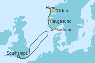 Visitando Southampton (Inglaterra), Haugesund (Noruega), Olden (Noruega), Flam (Noruega), Kristiansand (Noruega), Southampton (Inglaterra)