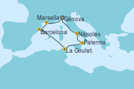 Visitando Génova (Italia), Marsella (Francia), Barcelona, La Goulette (Tunez), Palermo (Italia), Nápoles (Italia), Génova (Italia)
