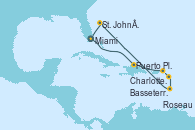 Visitando Miami (Florida/EEUU), Puerto Plata, Republica Dominicana, Charlotte Amalie (St. Thomas), Basseterre (Antillas), Roseau (Dominica), St. John´s (Antigua y Barbuda), Miami (Florida/EEUU)