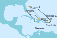 Visitando Miami (Florida/EEUU), PUERTO PLATA, REPUBLICA DOMINICANA, Charlotte Amalie (St. Thomas), St. John´s (Antigua y Barbuda), Philipsburg (St. Maarten), Basseterre (Antillas), Miami (Florida/EEUU)