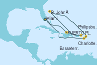 Visitando Miami (Florida/EEUU), Puerto Plata, Republica Dominicana, Charlotte Amalie (St. Thomas), St. John´s (Antigua y Barbuda), Philipsburg (St. Maarten), Basseterre (Antillas), Miami (Florida/EEUU)