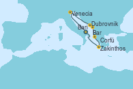Visitando Bari (Italia), Venecia (Italia), Dubrovnik (Croacia), Bar ( Montenegro), Corfú (Grecia), Zakinthos (Grecia), Bari (Italia)