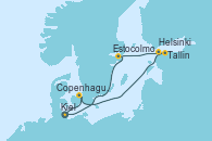 Visitando Kiel (Alemania), Copenhague (Dinamarca), Tallin (Estonia), Helsinki (Finlandia), Estocolmo (Suecia), Kiel (Alemania)